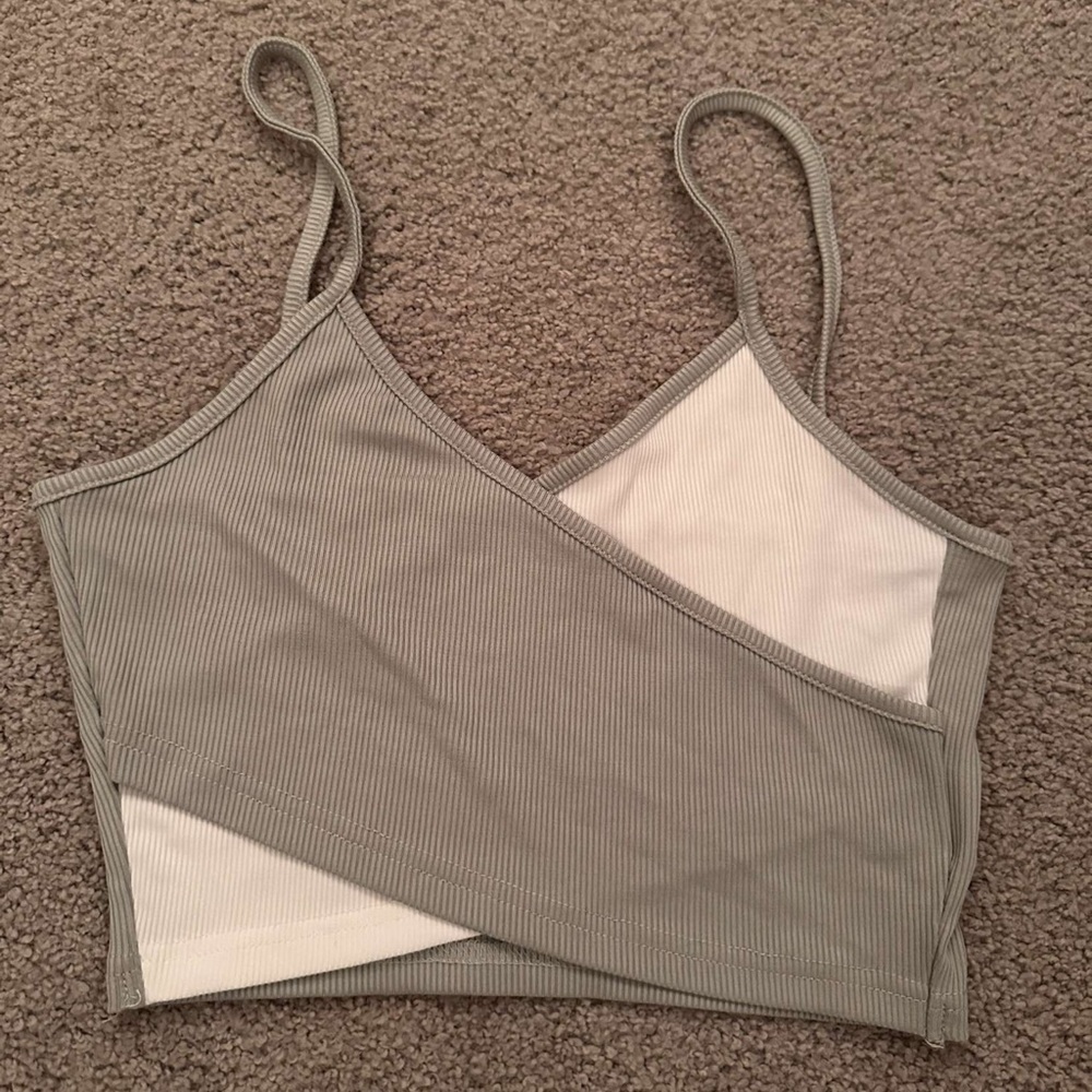 Green and white crossover tank top